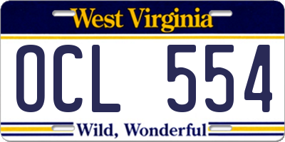 WV license plate OCL554