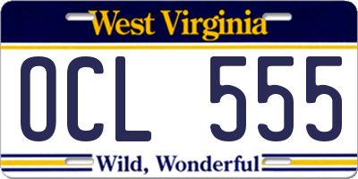 WV license plate OCL555