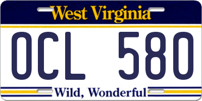 WV license plate OCL580