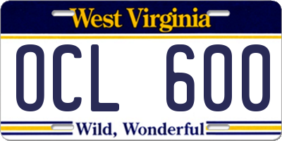 WV license plate OCL600