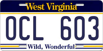 WV license plate OCL603