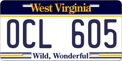 WV license plate OCL605