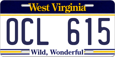 WV license plate OCL615