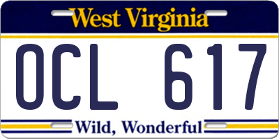 WV license plate OCL617