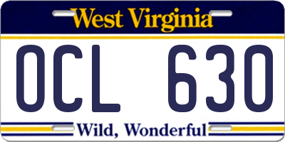 WV license plate OCL630