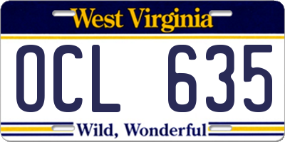 WV license plate OCL635