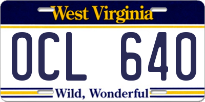 WV license plate OCL640