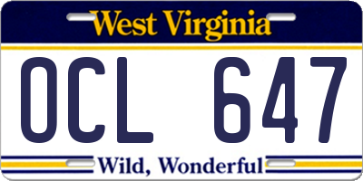 WV license plate OCL647