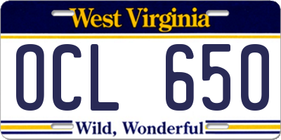 WV license plate OCL650