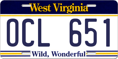 WV license plate OCL651