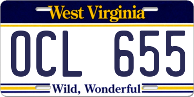 WV license plate OCL655
