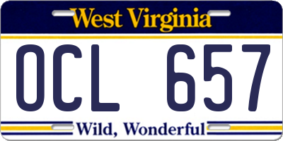 WV license plate OCL657