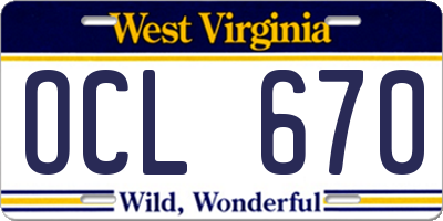 WV license plate OCL670