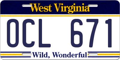 WV license plate OCL671