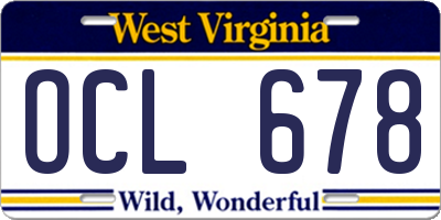 WV license plate OCL678