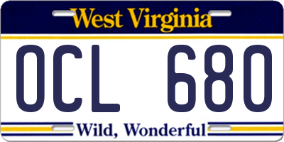 WV license plate OCL680