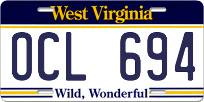 WV license plate OCL694