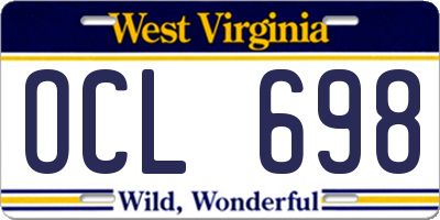 WV license plate OCL698