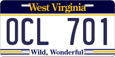 WV license plate OCL701