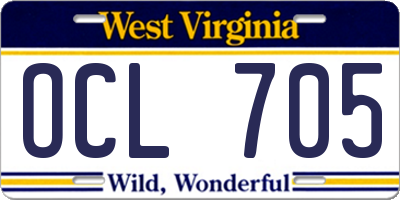 WV license plate OCL705