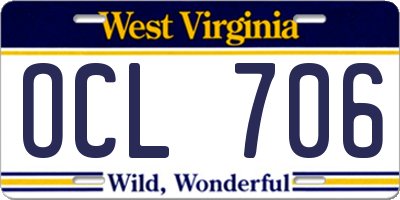 WV license plate OCL706