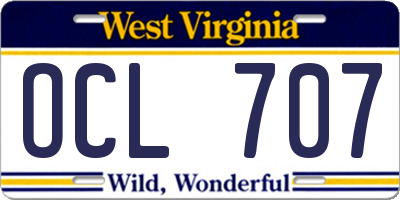 WV license plate OCL707