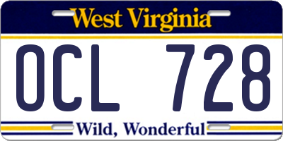 WV license plate OCL728