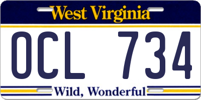 WV license plate OCL734