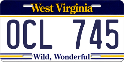 WV license plate OCL745