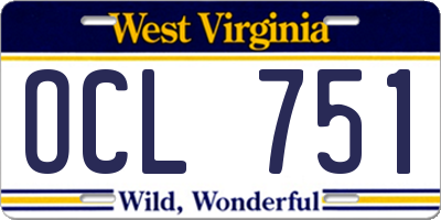 WV license plate OCL751