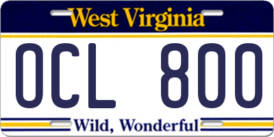 WV license plate OCL800