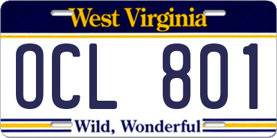 WV license plate OCL801