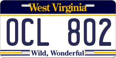 WV license plate OCL802