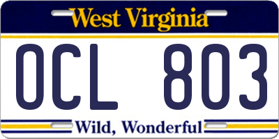 WV license plate OCL803