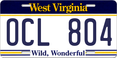 WV license plate OCL804