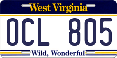 WV license plate OCL805