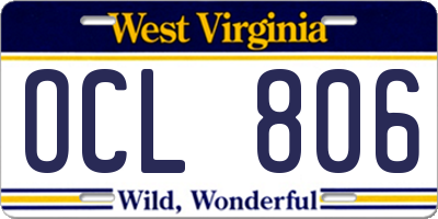 WV license plate OCL806
