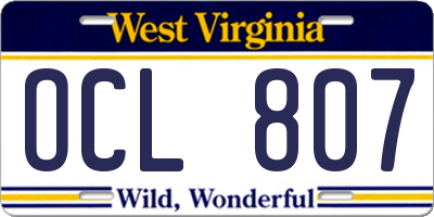 WV license plate OCL807