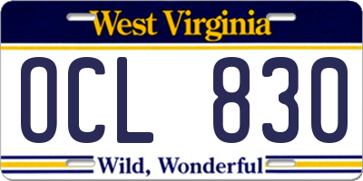WV license plate OCL830