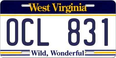 WV license plate OCL831
