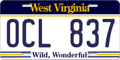 WV license plate OCL837