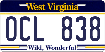WV license plate OCL838
