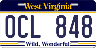 WV license plate OCL848