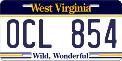 WV license plate OCL854