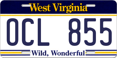 WV license plate OCL855
