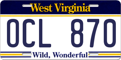 WV license plate OCL870