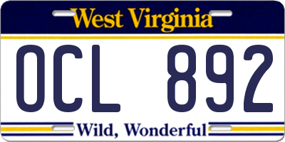 WV license plate OCL892