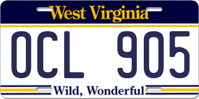 WV license plate OCL905