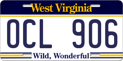 WV license plate OCL906