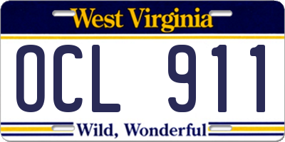 WV license plate OCL911